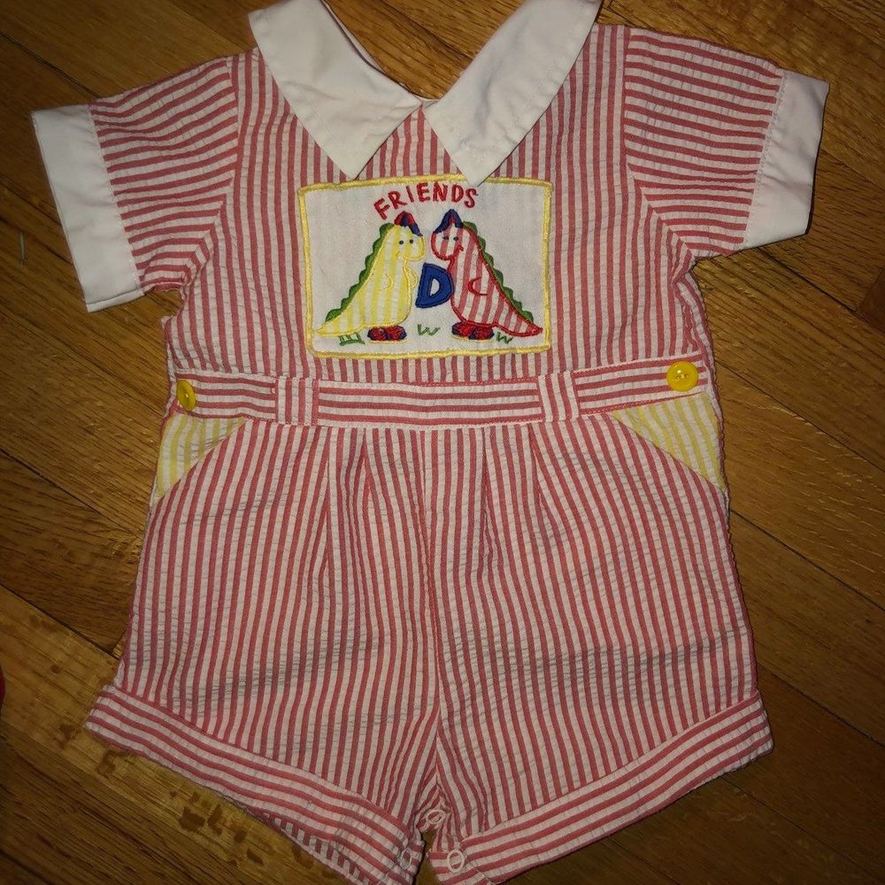 Vintage Nannette Seersucker Boys Jon Jon Jumper 3-6 months